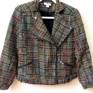 Coldwater‎ Creek Tweed Blazer Moto Jacket Womens 8 Petite Work Office Casual